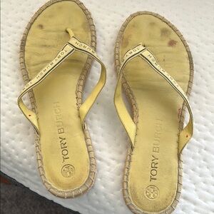 Tory Burch Yellow Thong Sandals with Braided Straps